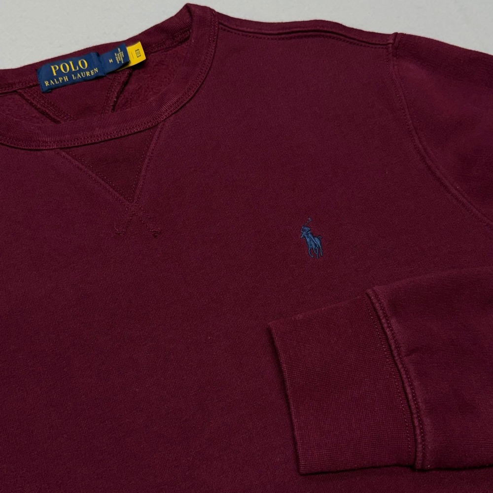 Polo Ralph Lauren R1 Fleece Sweatshirt Medium Mens Maroon Crewneck Pullover